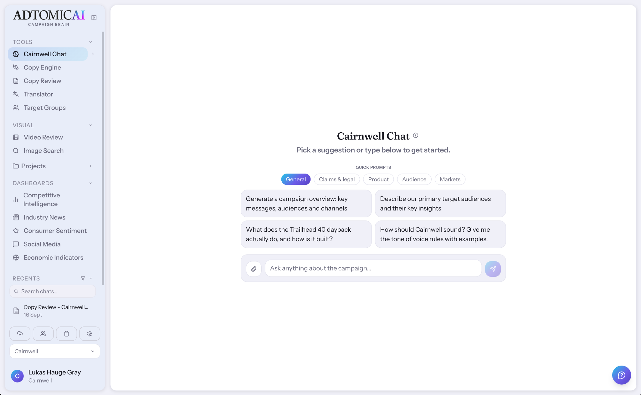 Campaign Brain chat workspace