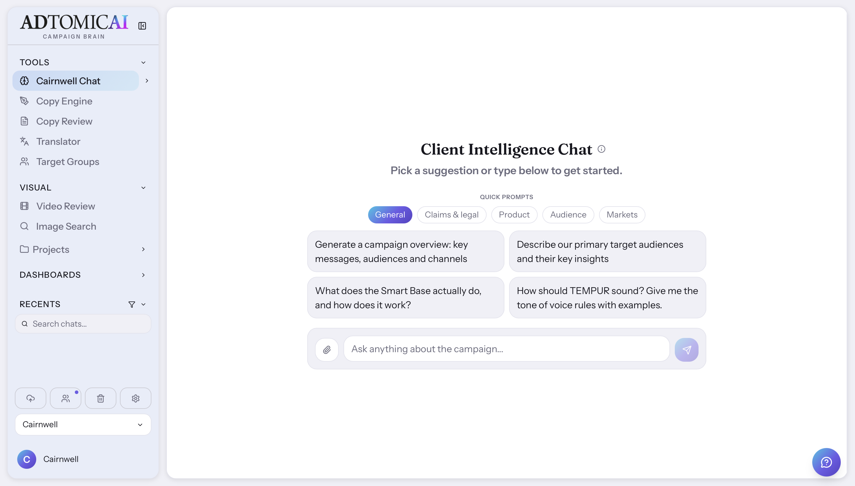 Campaign Brain client intelligence chat workspace